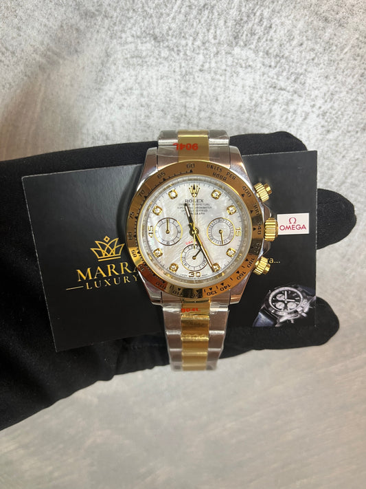 ROLEX DAYTONA ORO E ACCIAIO, QUADRANTE MADREPERLA CON BRILLANTINI