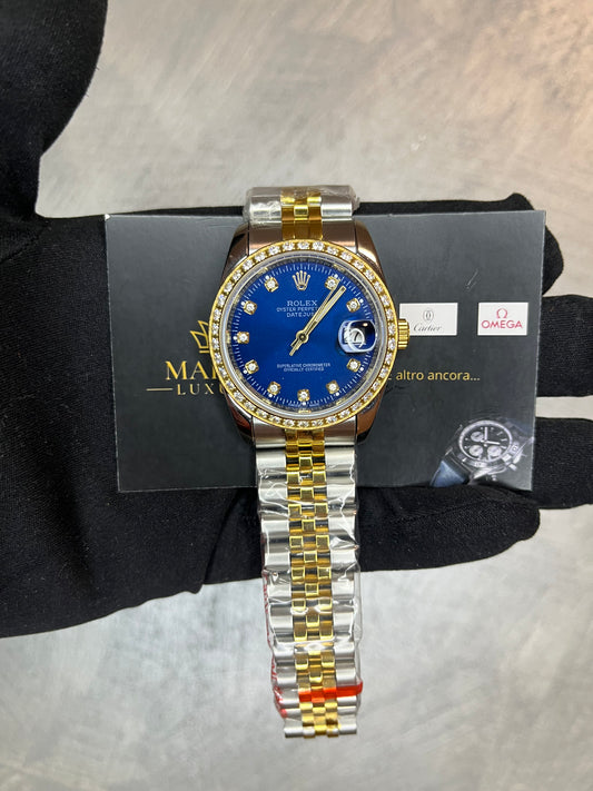 ROLEX DATE JUST JUBILEE BLU ORO E ACCIAIO GHIERA E INDICI CON BRILLANTINI