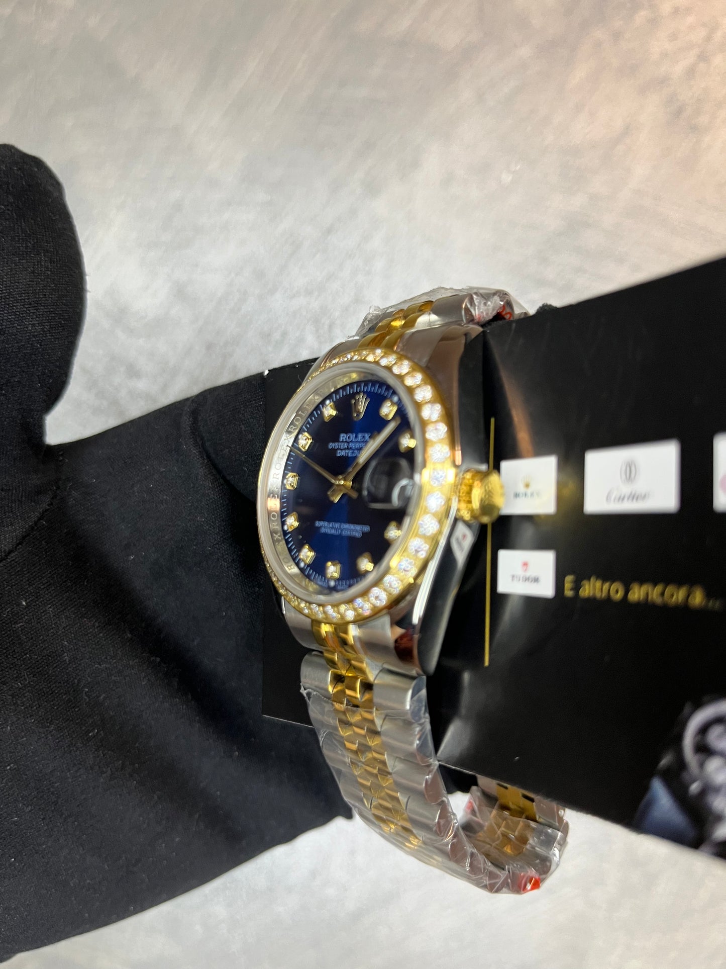 ROLEX DATE JUST JUBILEE BLU ORO E ACCIAIO GHIERA E INDICI CON BRILLANTINI