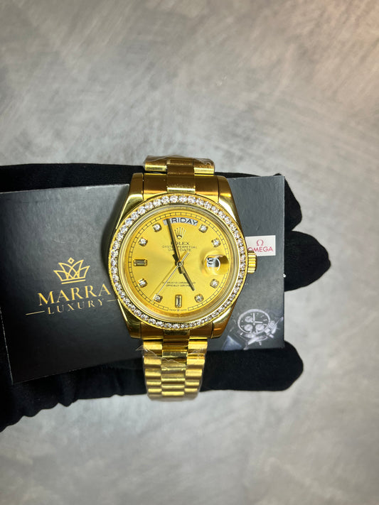 ROLEX DAYDATE ORO GIALLO QUADRANTE E GHIERA CON BRILLANTI