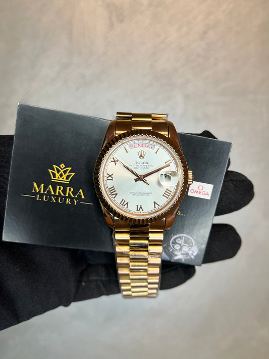 ROLEX DAYDATE PRESIDENT ORO ROSA QUADRANTE GRIGIO CON NUMERI ROMANI