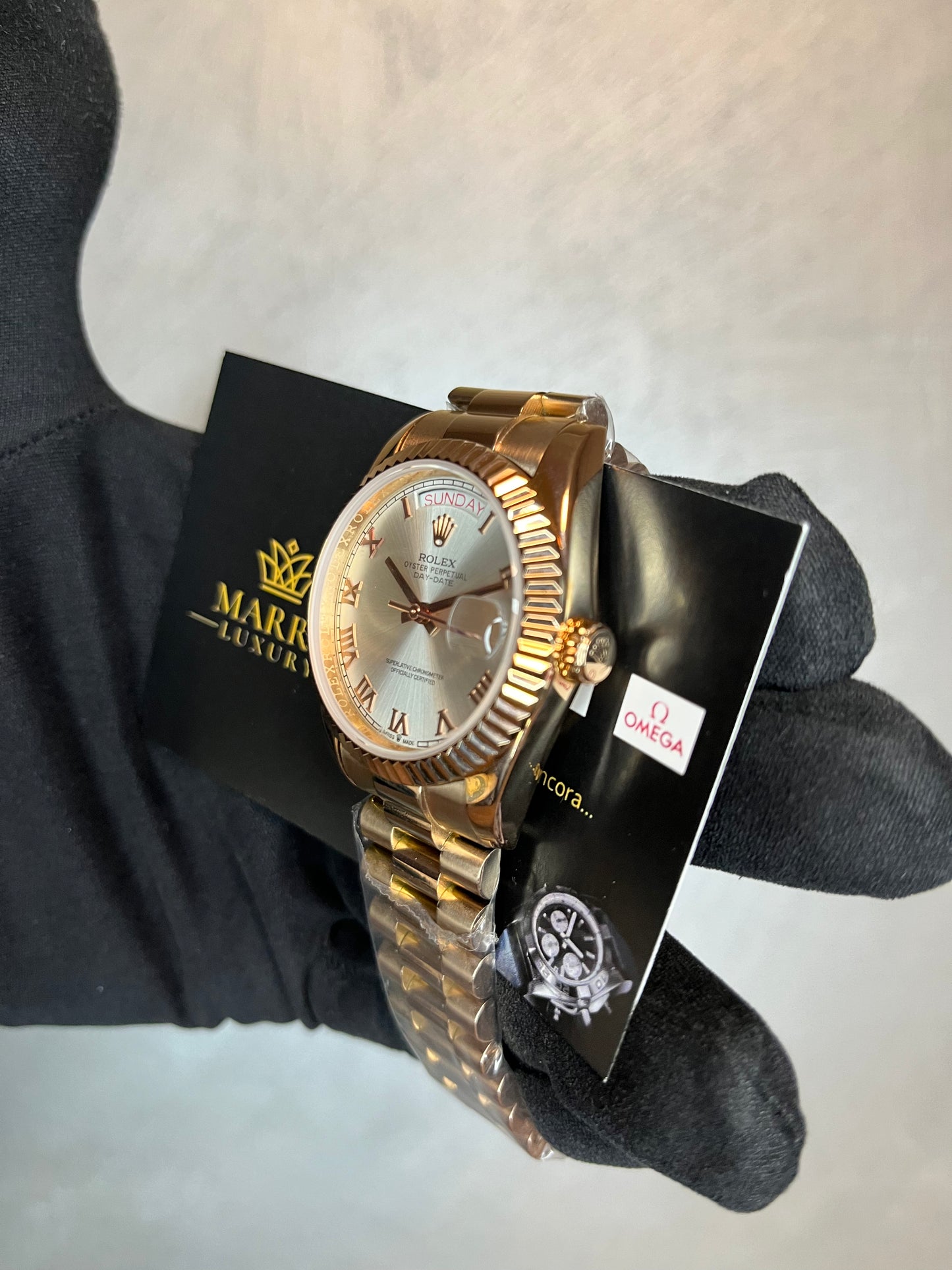 ROLEX DAYDATE PRESIDENT ORO ROSA QUADRANTE GRIGIO CON NUMERI ROMANI