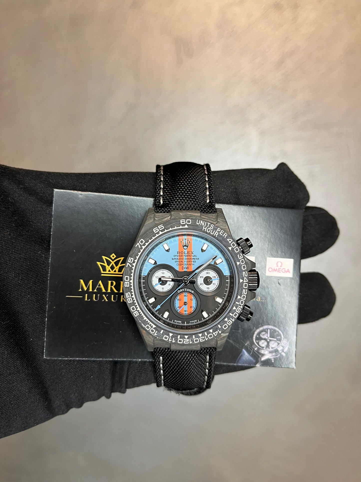 ROLEX DAYTONA CARBONIO DIW QUADRANTE E CINTURINO NERO CASSA IN CARBONIO