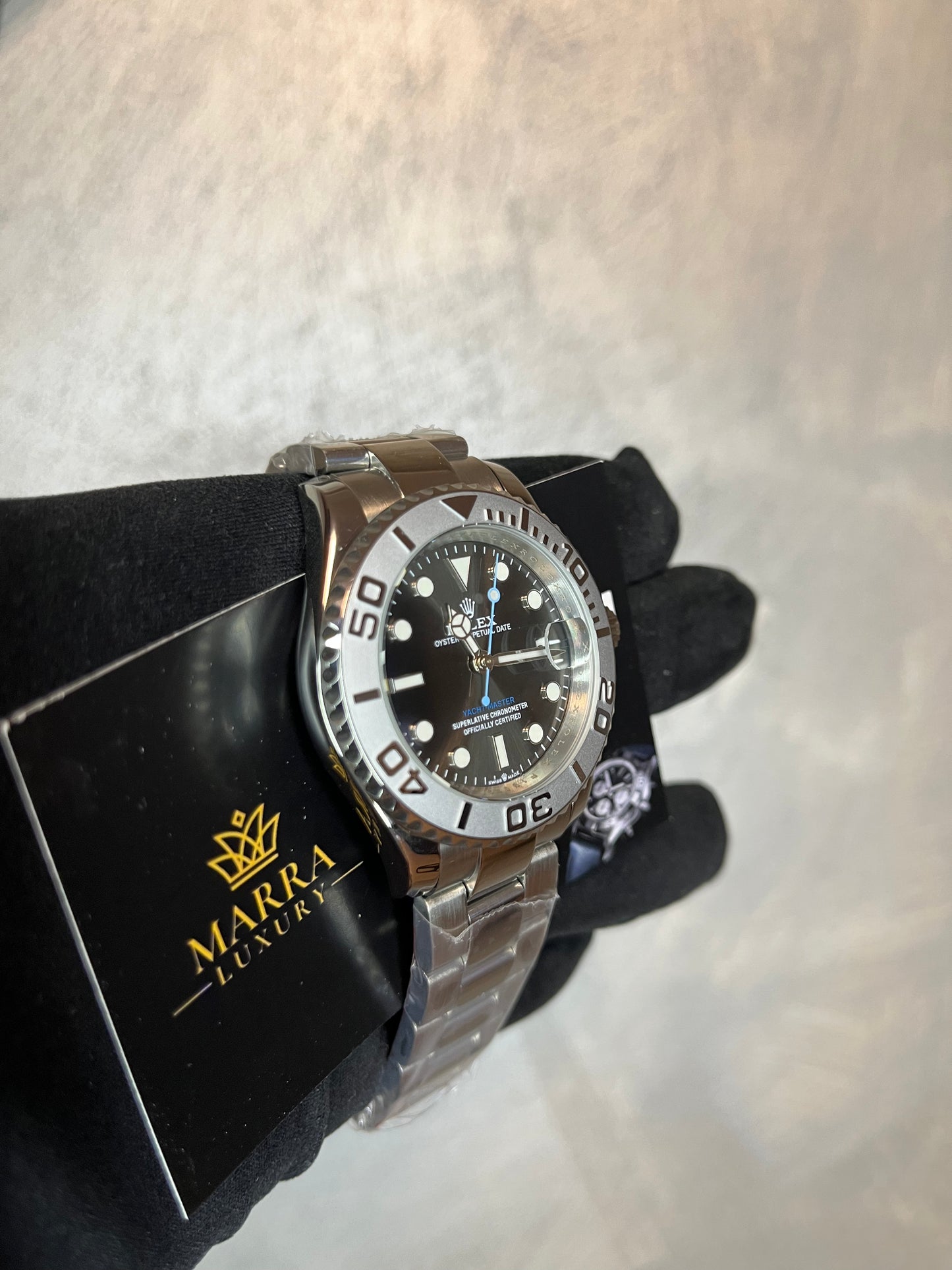 ROLEX YACHTMASTER QUADRANTE GRIGIO CON DETTAGLI BLU