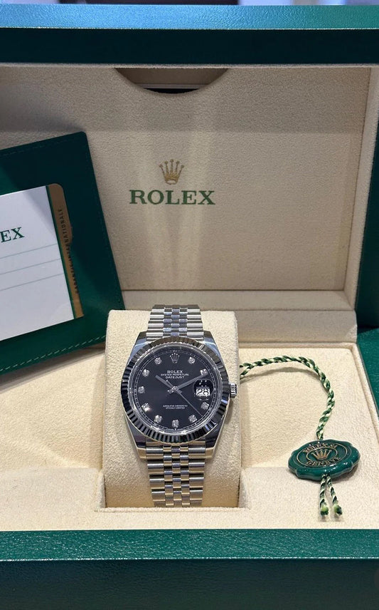 Rolex Datejust 41 Jubilee Quadrante Nero Acciaio Diamanti