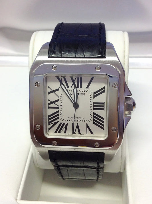 Cartier Santon 100 XL Acciaio Quadrante Bianco