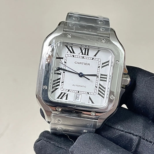 Cartier Santos Date Acciaio Quadrante Bianco