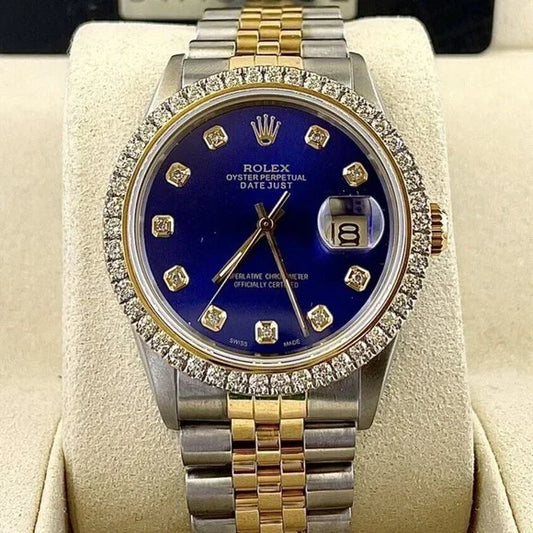 Rolex Datejust 36 Quadrante Blu Oro e Acciaio Diamanti