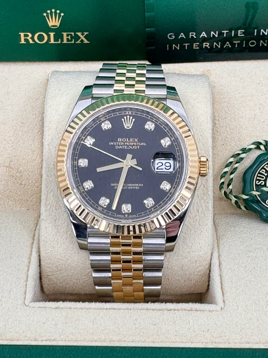 Rolex Datejust 41 Jubilee Quadrante Nero Oro e Acciaio Diamanti